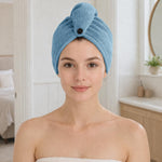 Microfibre Hair Towel Wrap for Women and Men ( 23x63.5 cm, Blue)