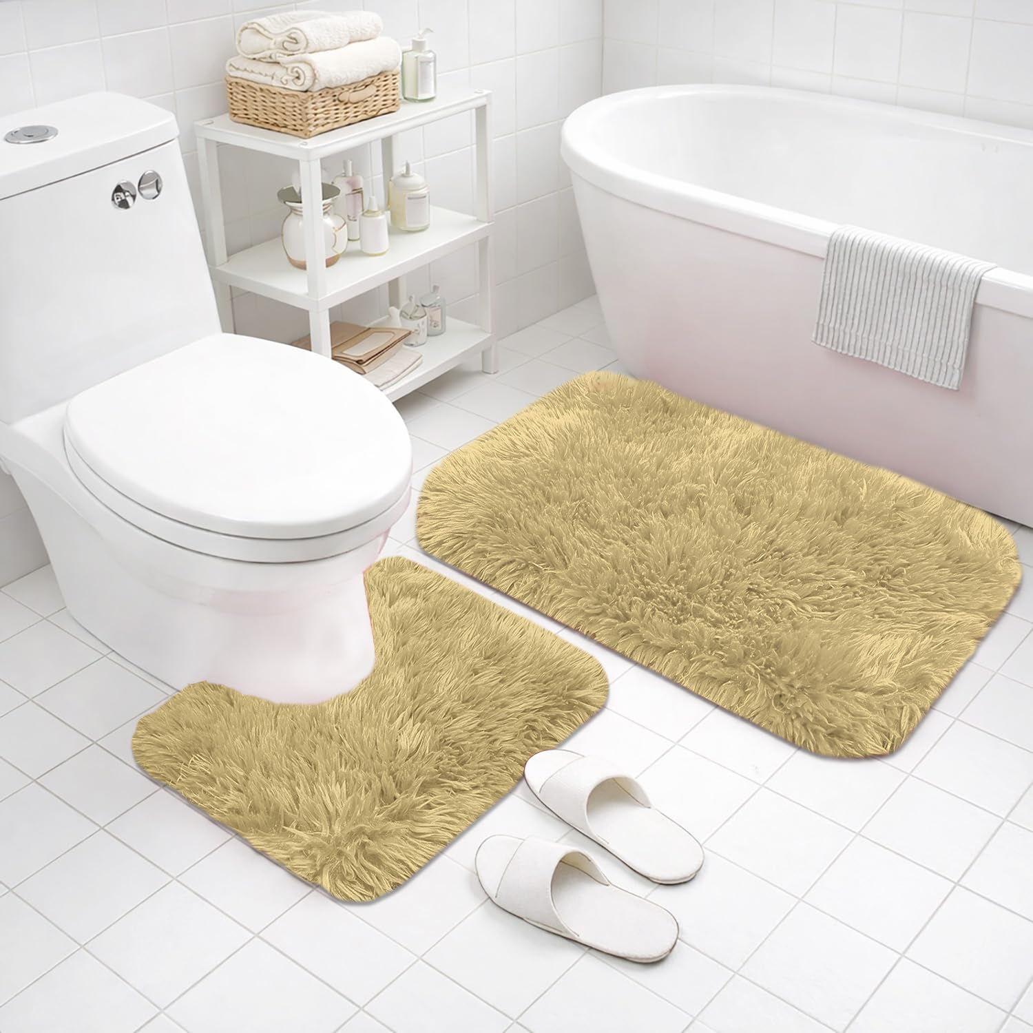 Marino Fur Contour Bath Mat Mat Set of 2 (Gold 40x60 cm & 40x45)