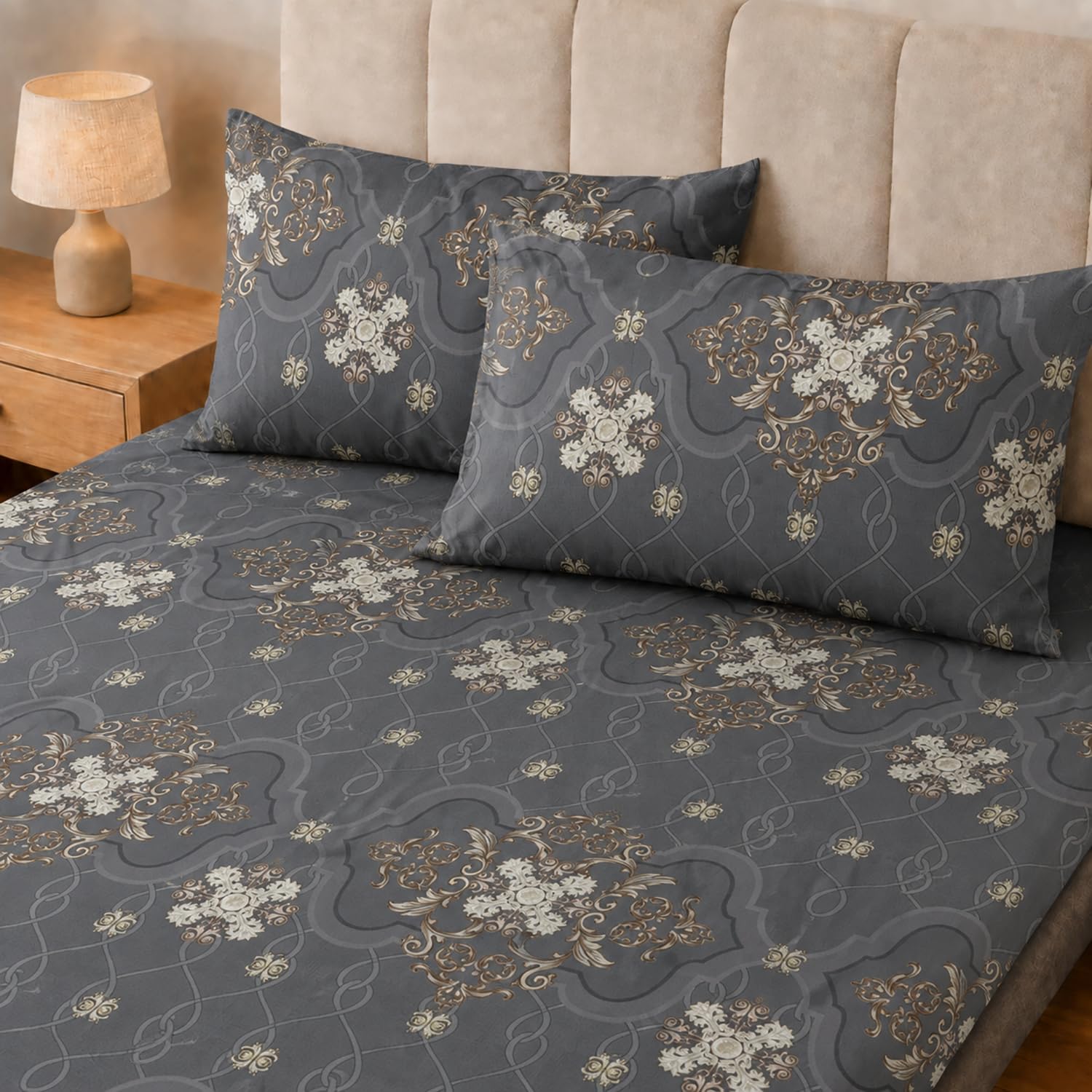 King Size Double Bedsheet with 2 Pillow Covers Premium Regal Medallion Printed 90x100inch
