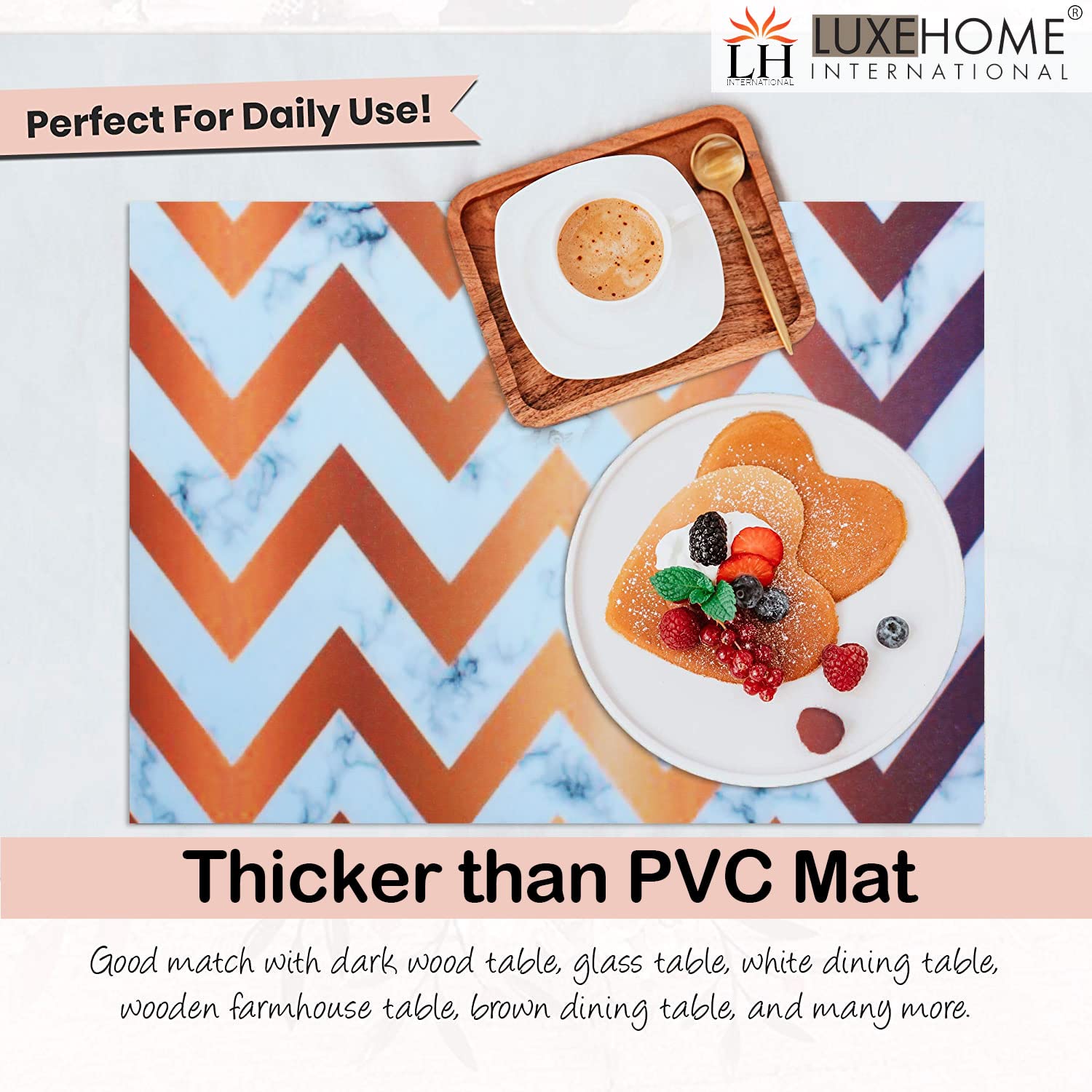 Placemat with Runner/Utensil Mat for Home Set of 6 Piece (Zig-zag 30x45Cm + 1x4 Feet)
