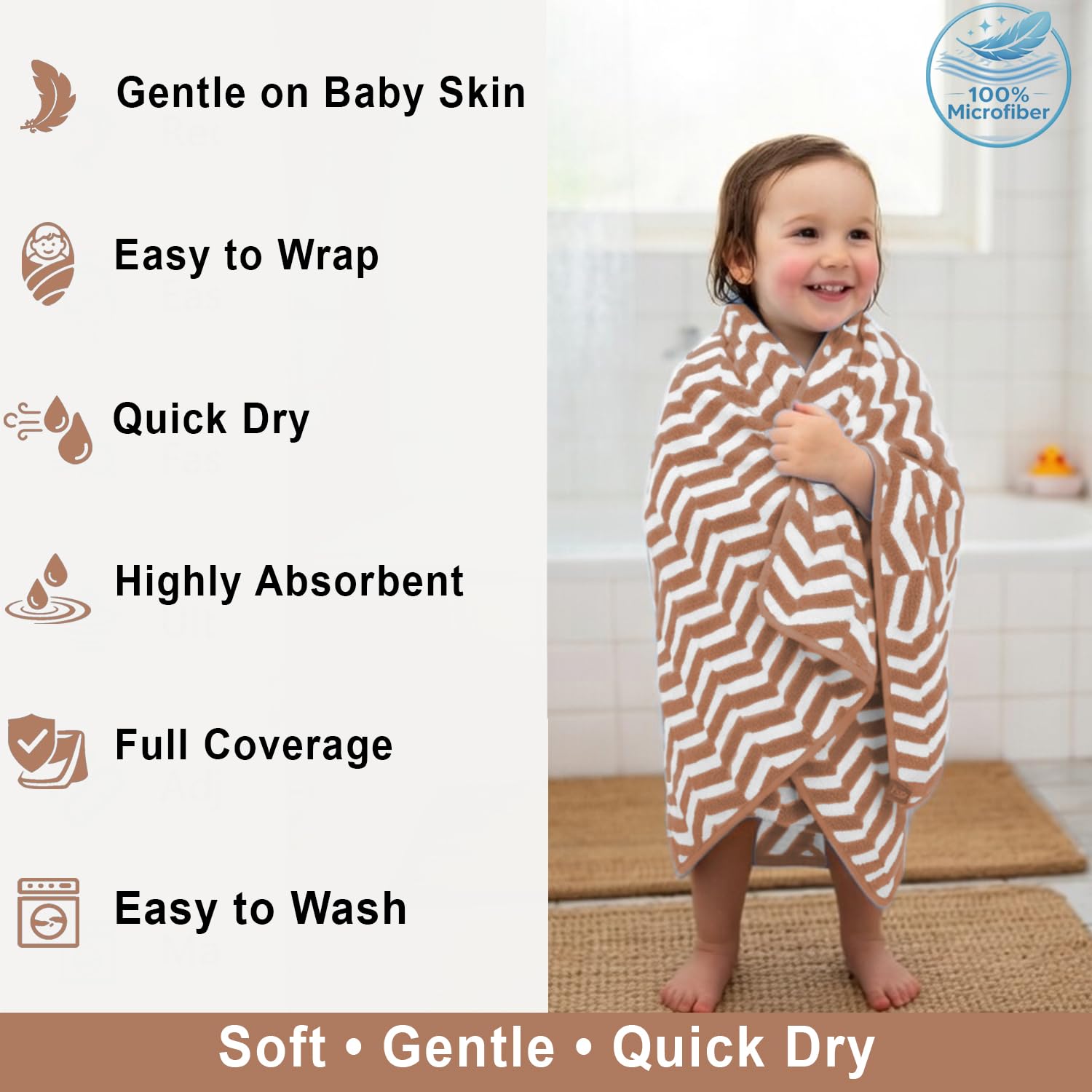 Microfibre Bath Towel for Kids Boys Girls ( 70x132cm , Brown )