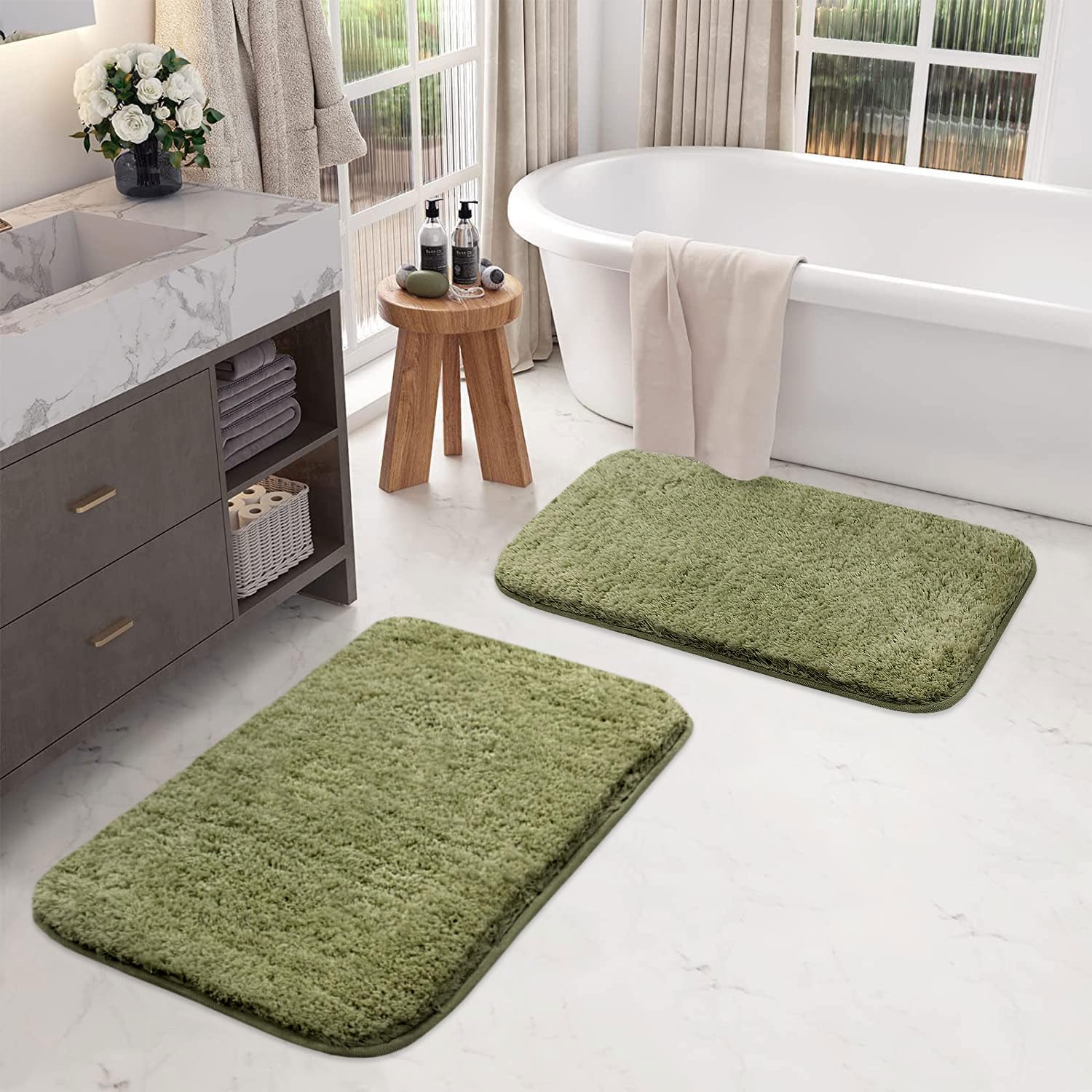 Vegas Microfiber Bath Mat (40x60 cm, Green) Pack of 2