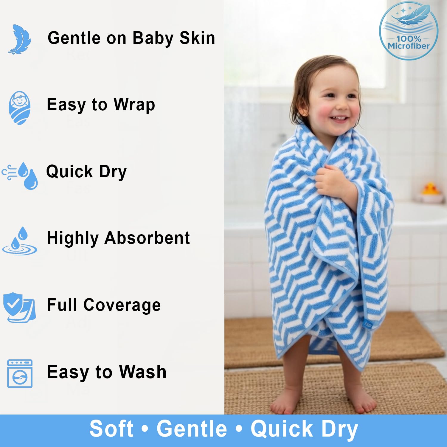 Microfibre Bath Towel for Kids Boys Girls ( 70x132cm , Blue )