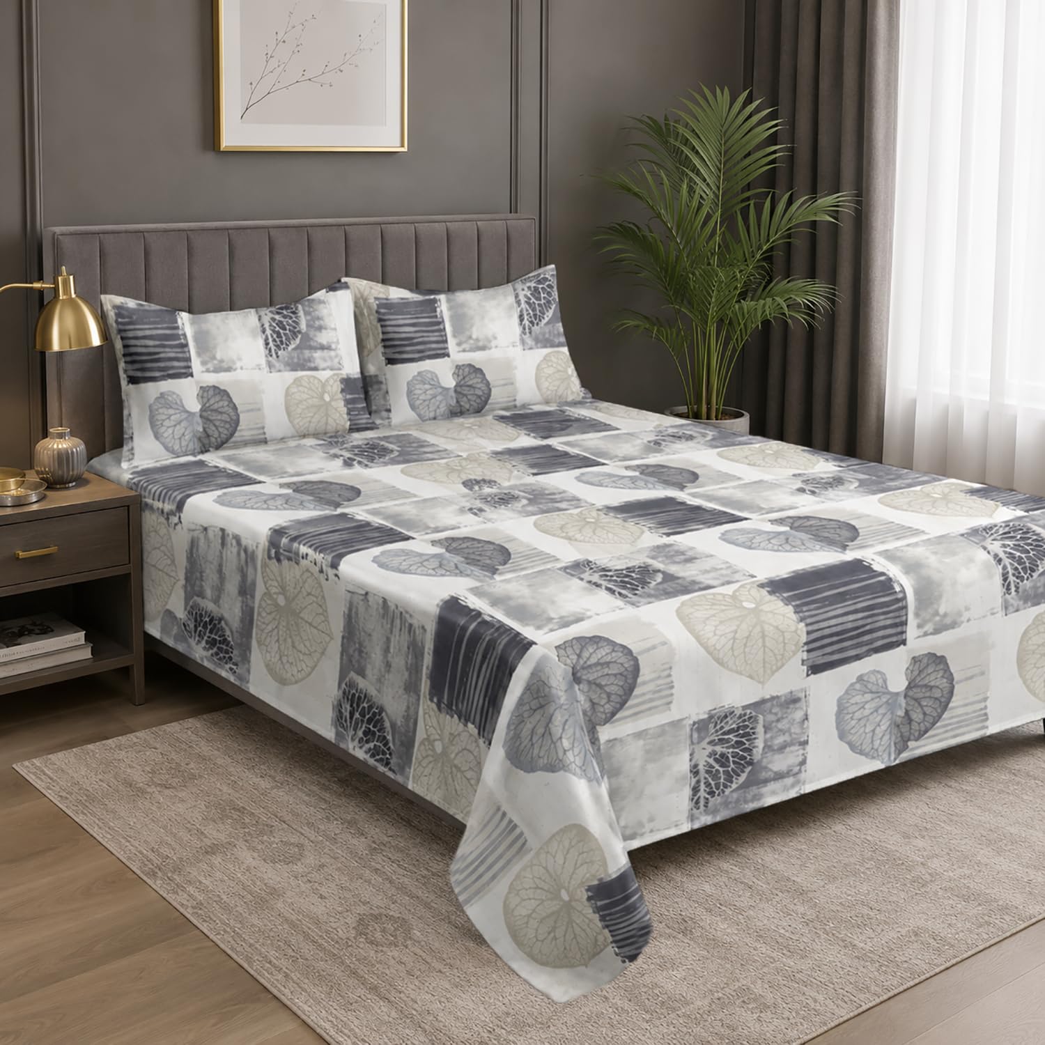 Double Bedsheet with 2 Pillow Covers Premium 240 TC 100% Cotton Feel (108x108 inch ,  Grey )