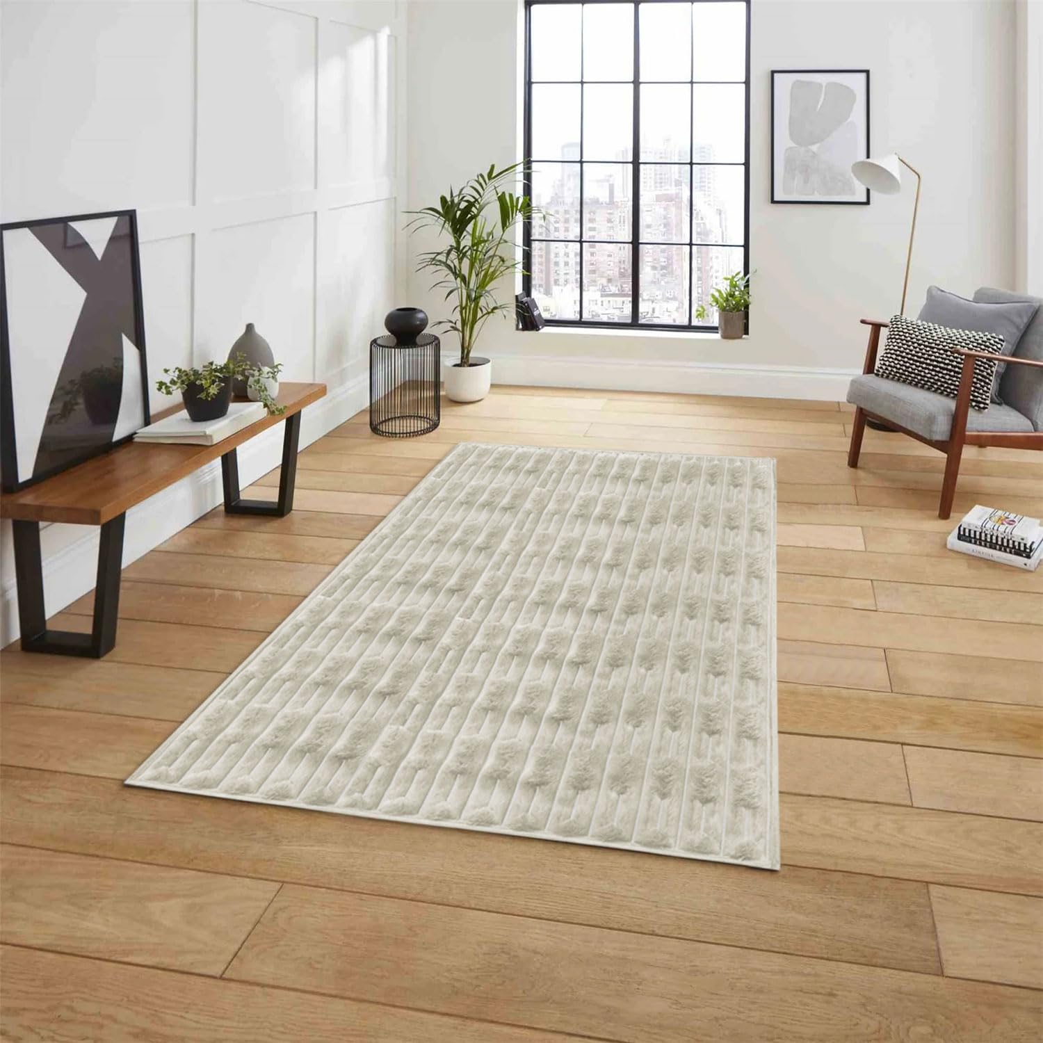 Rabbit Tail Fur Carpet (3x5 Feet, Cream)
