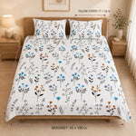Double Bedsheet with 2 Pillow Covers 220 TC 100% Cotton Feel ( King Size Blue&White 90x100inch )
