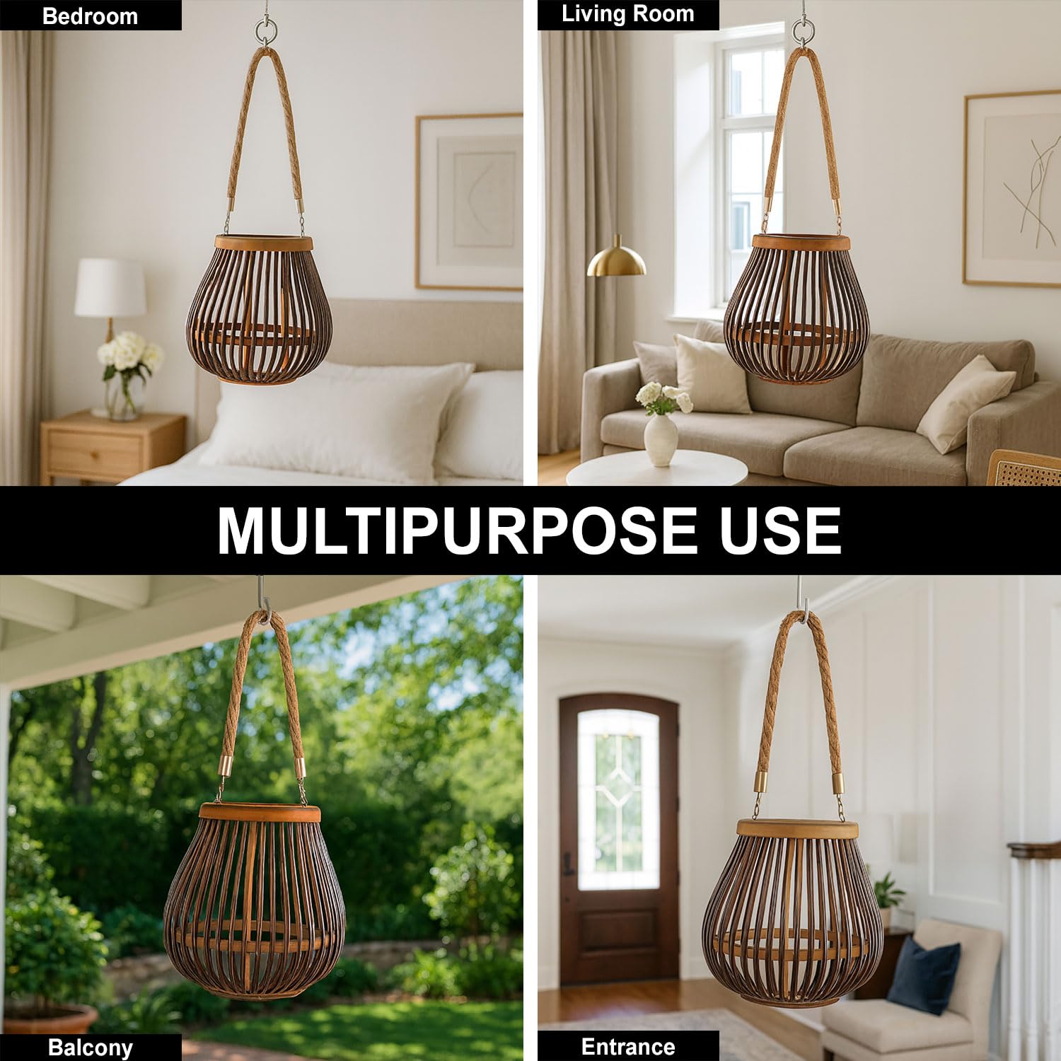 Bamboo Woven Lantern With Handle( 23x22x22 cm ) Cocoa