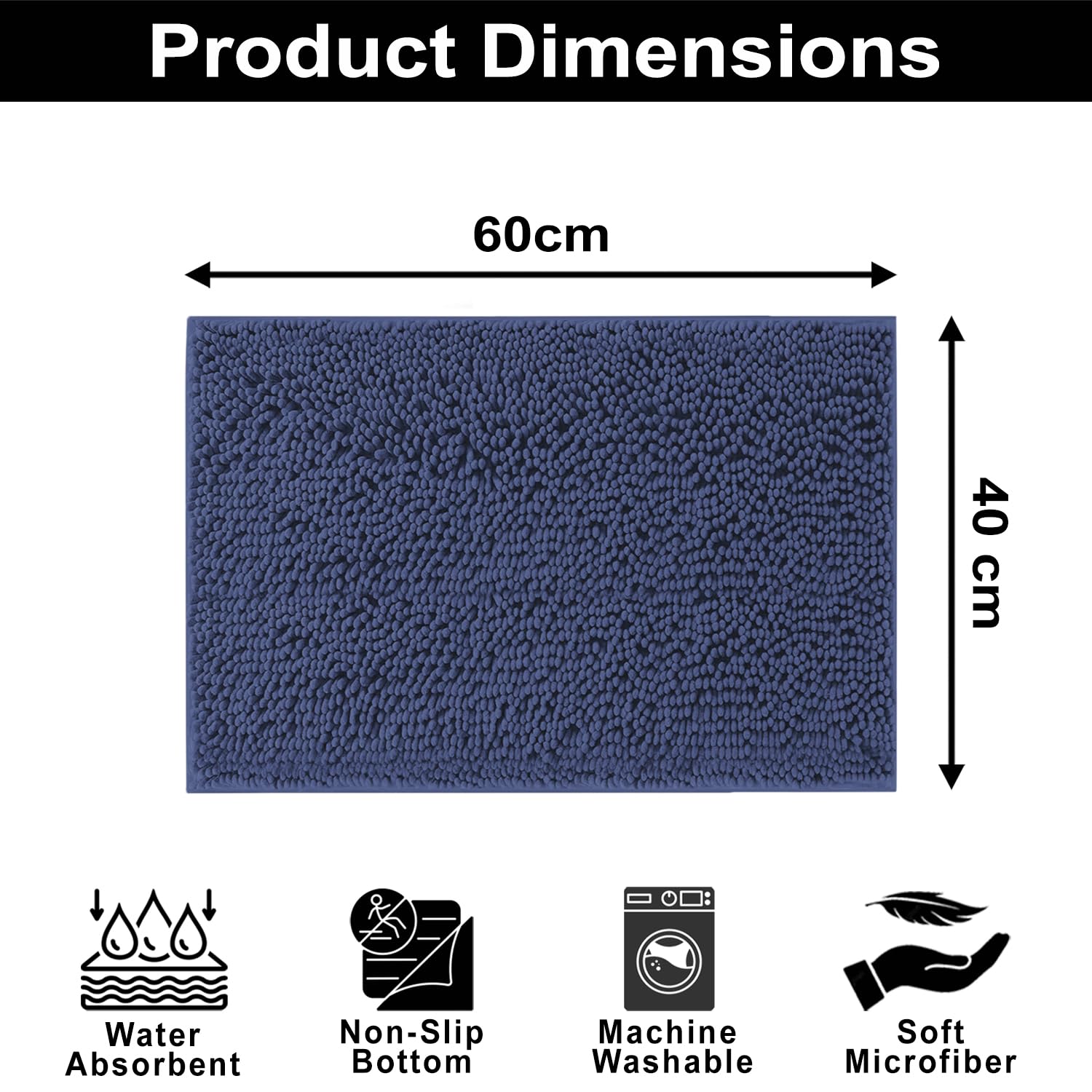 Shaggy Chenille Bath Mat Extra Soft (40x60 cm Navy)