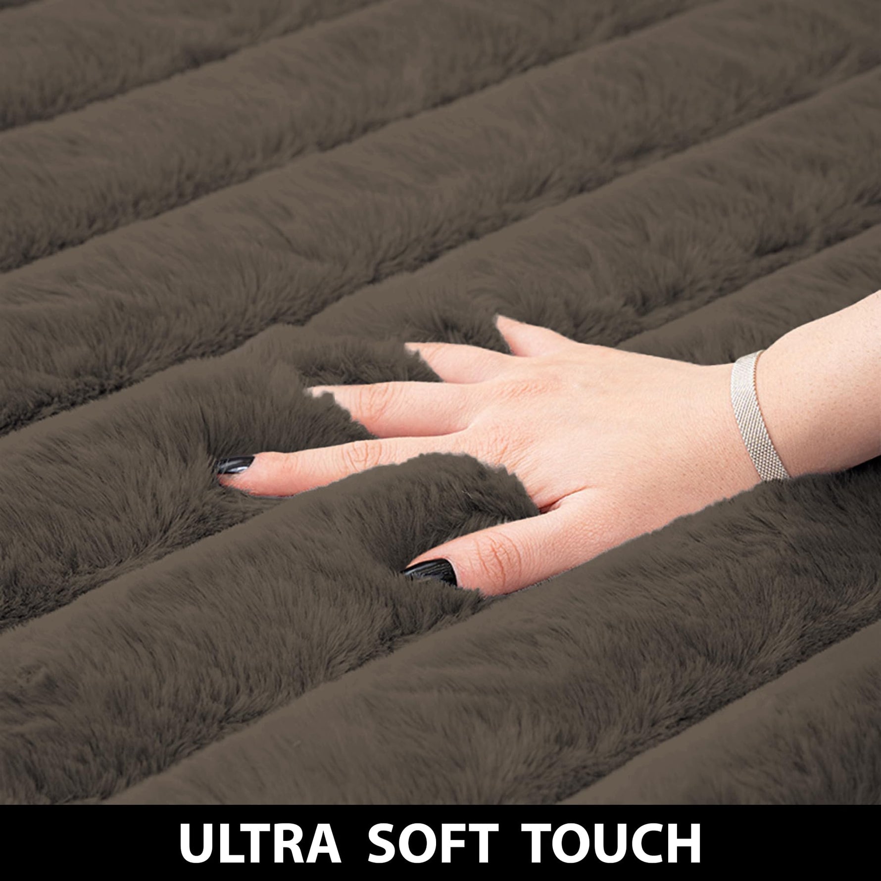 Stripe Rabbit Fur Carpet for Livingroom (3x5 Feet, Cocoa)