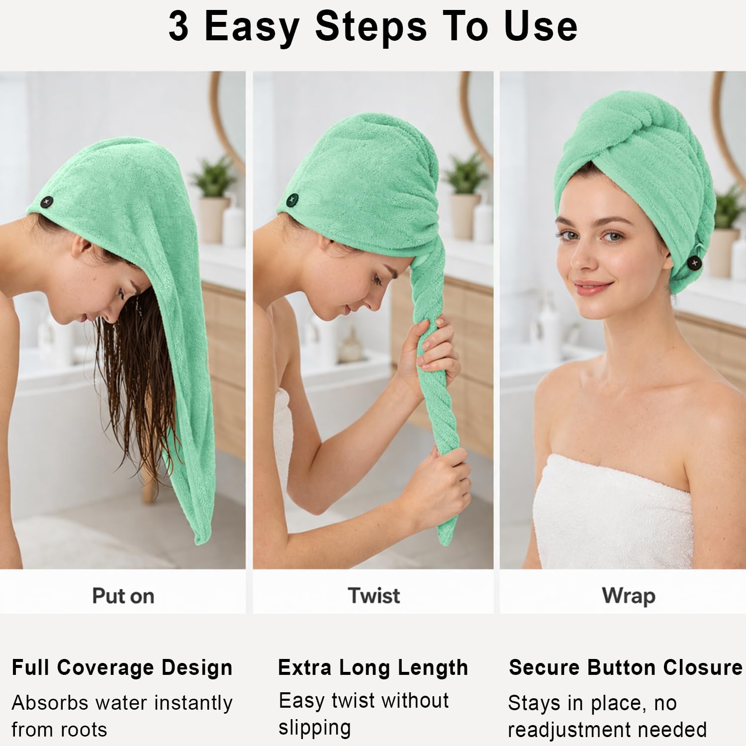 Microfibre Hair Towel Wrap for Women and Men ( 23x63.5 cm, Green )