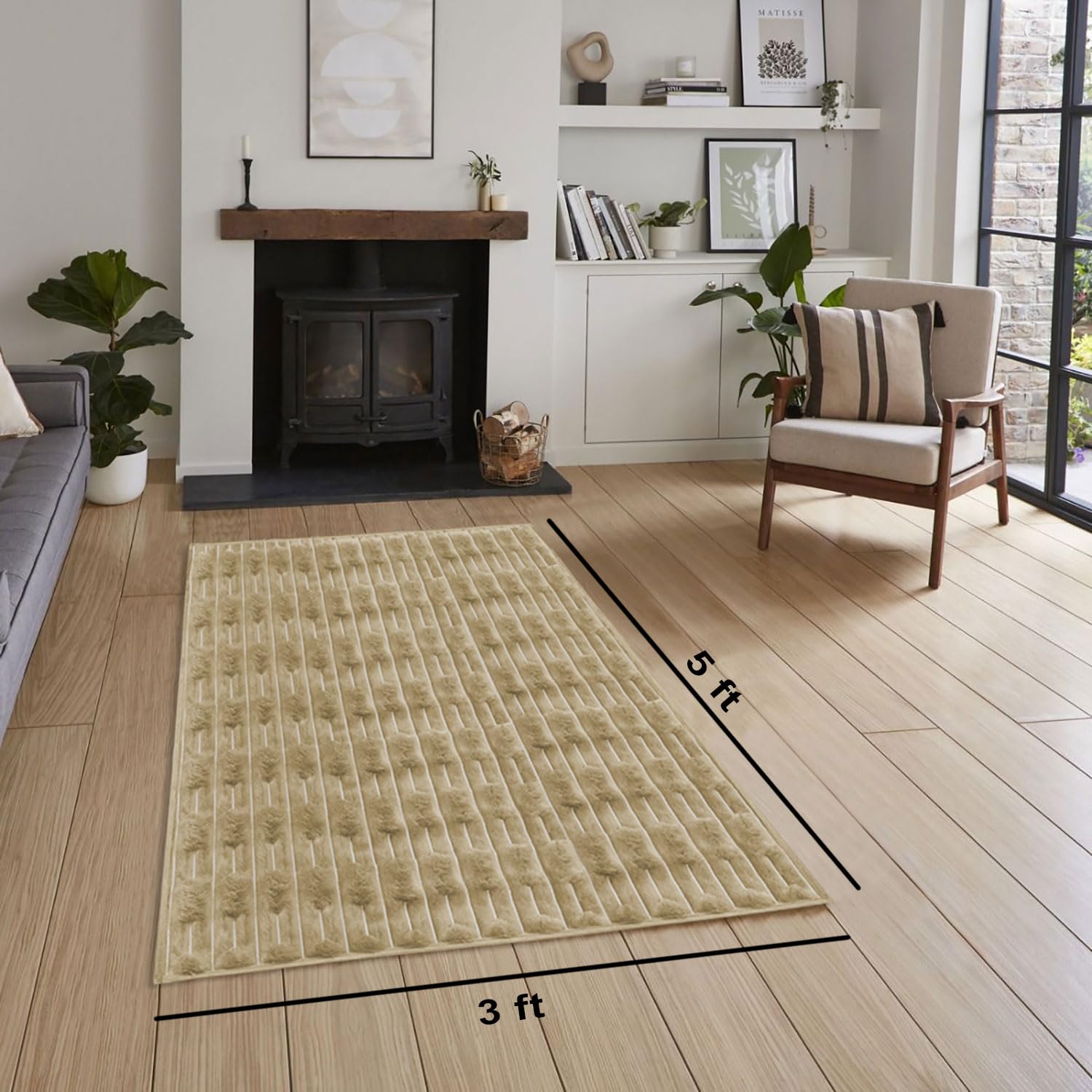 Rabbit Tail Fur Carpet (3x5 Feet, Beige)