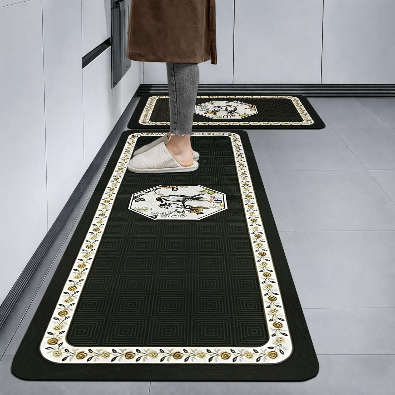 Kitchen Mat Combo Birds Design (116x36 & 58x36 cm White)