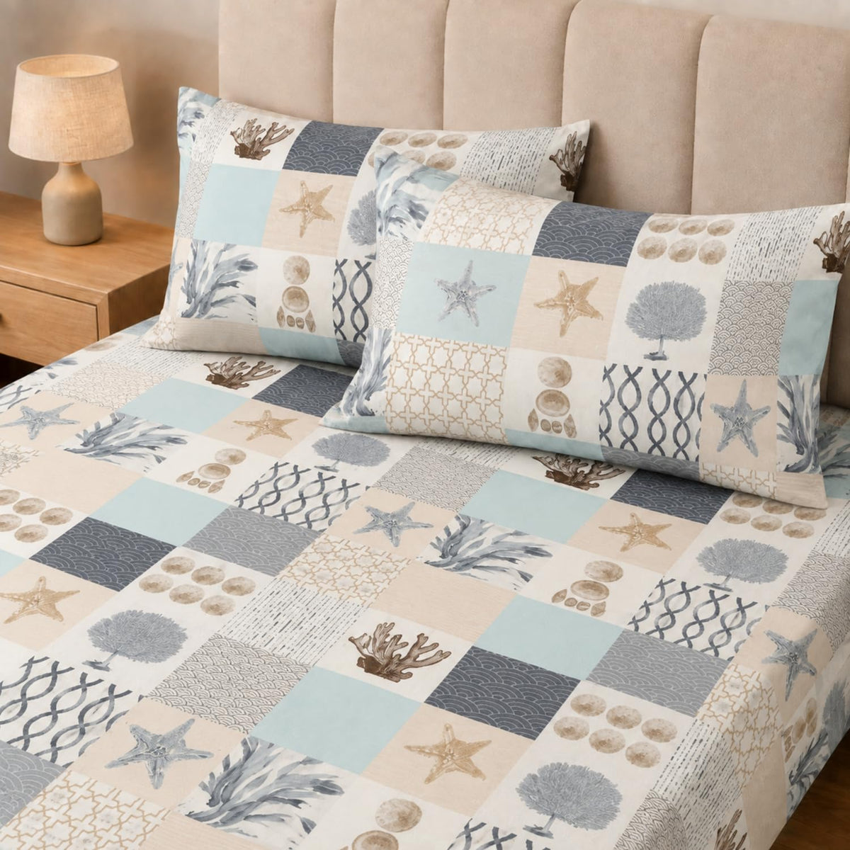 Double Bedsheet with 2 Pillow Covers 220 TC 100% Cotton Feel ( King Size Cream 90x100inch )