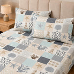 King Size Double Bedsheet with 2 Pillow Covers Premium Coastal Patchwork Printed  90x100inch