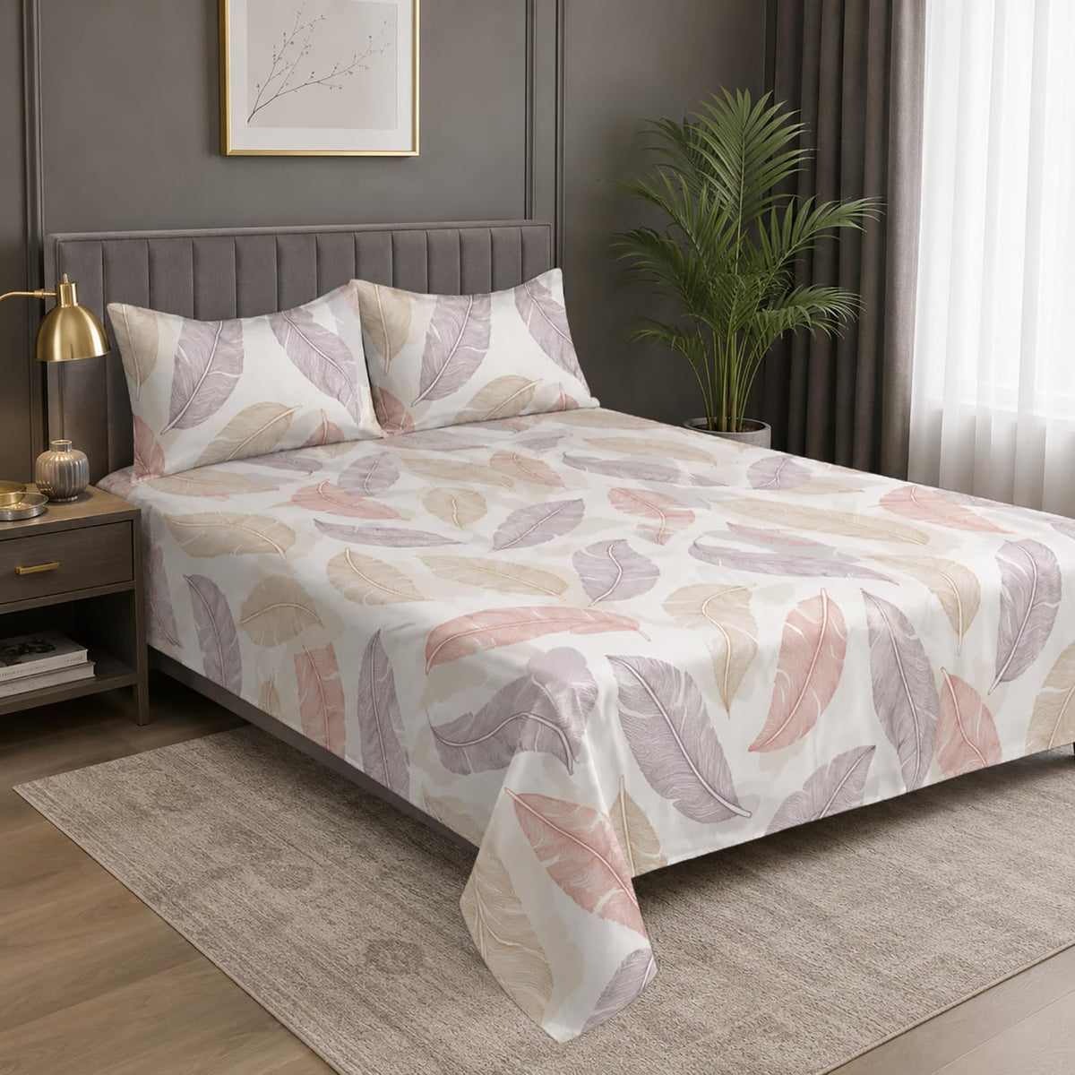 Double Bedsheet with 2 Pillow Covers Premium 240 TC 100% Cotton Feel (King Size Multicolor 108x108 inch )