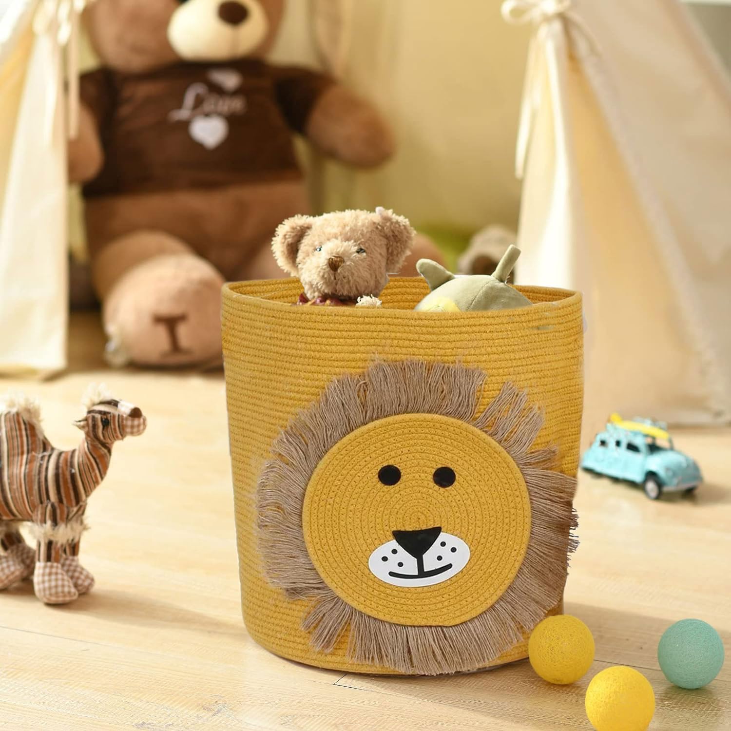 Cotton Lion Basket for Storage  (12"X12" , Yellow)