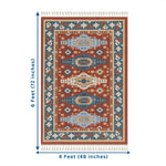 Polyester Killim Design Carpets with Tassel Latex Backing (4x6 ft, Multi)