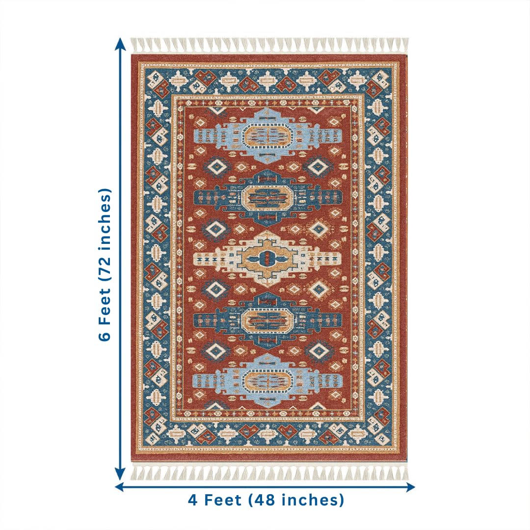Polyester Killim Design Carpets with Tassel Latex Backing (4x6 ft, Multi)