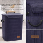 Rectangle Bamboo Laundry Basket for Clothes (Navy, 40x30x50 cm)