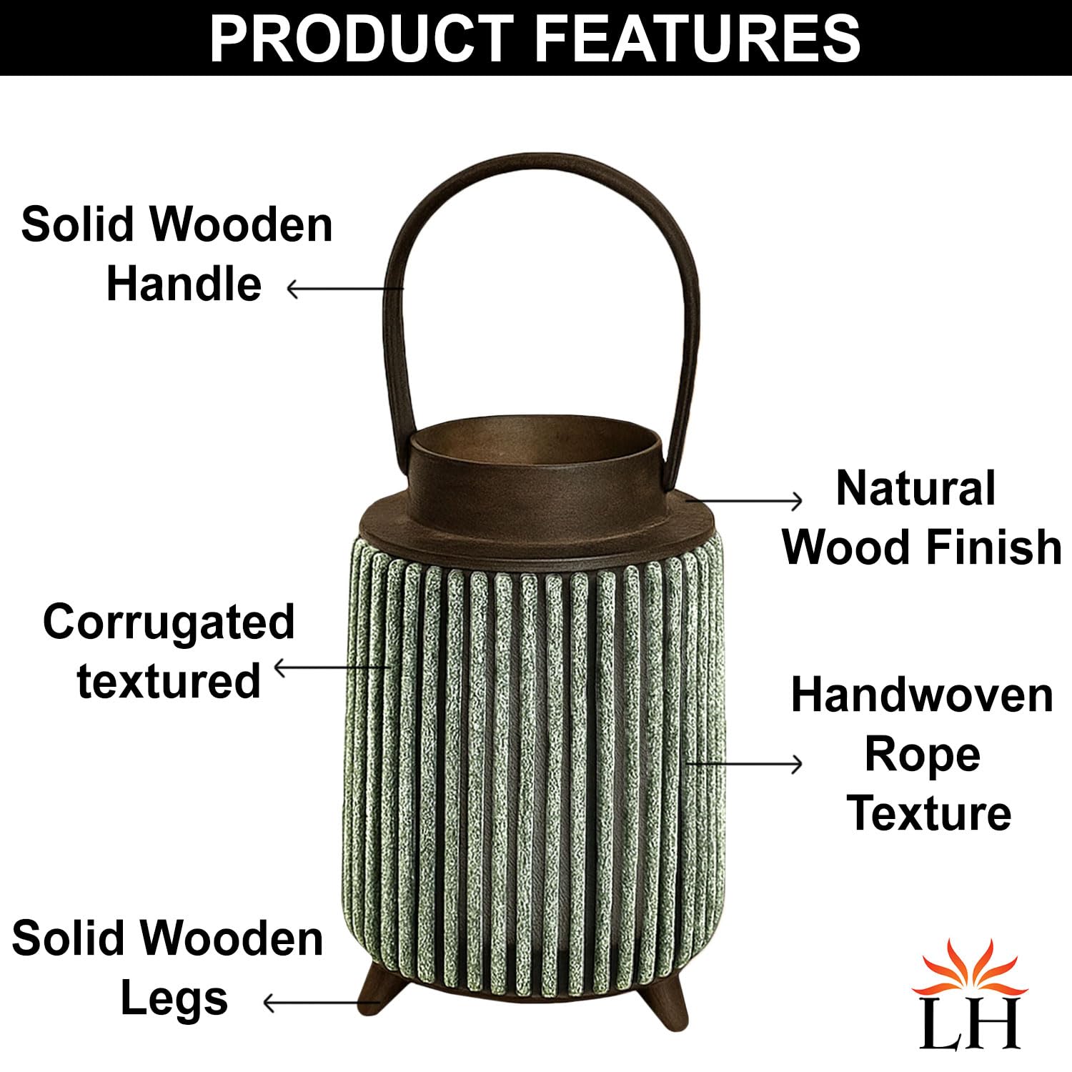 Bamboo Woven Lantern With Handle ( 26x17x17 cm ) Seige