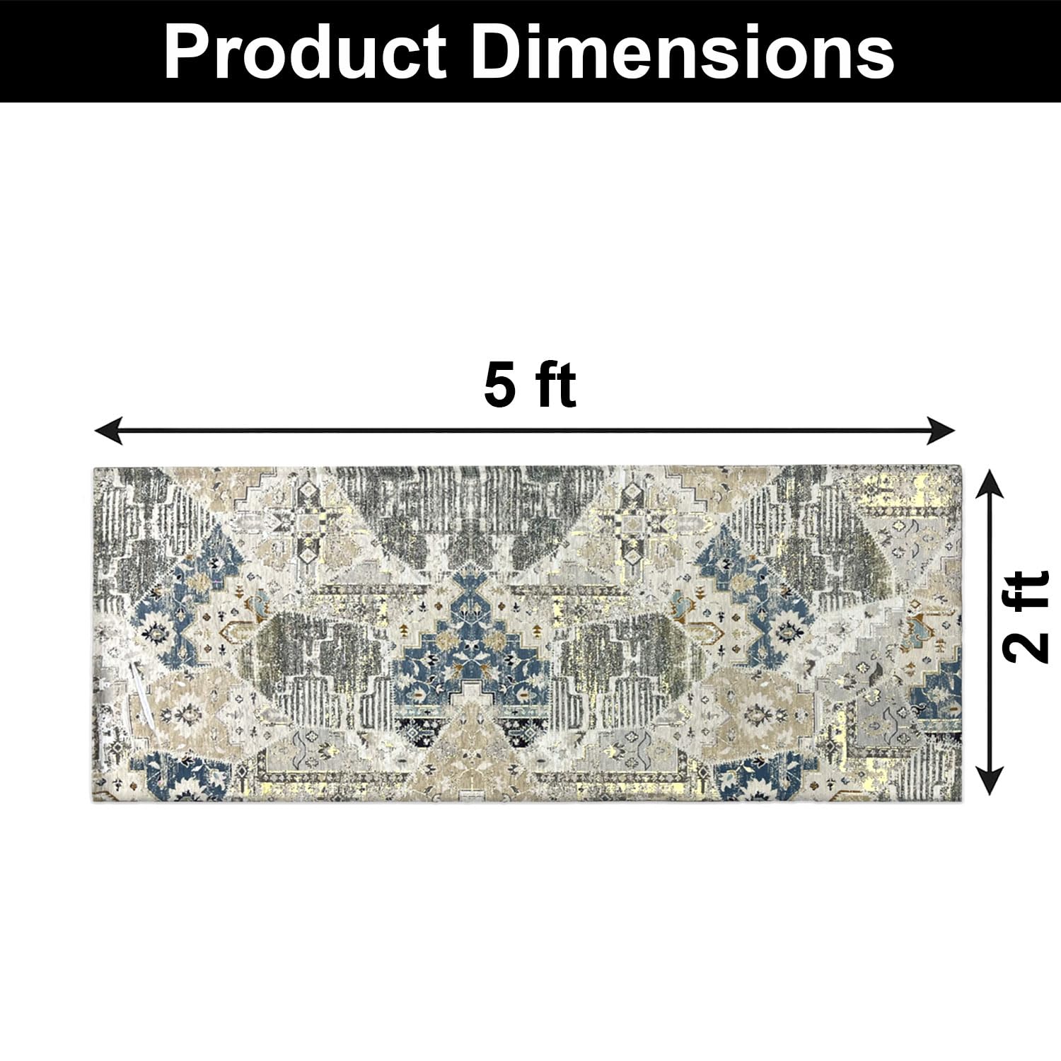 Polyester Abstract Runner Anti Skid  (2x5 Feet, Multicolor)