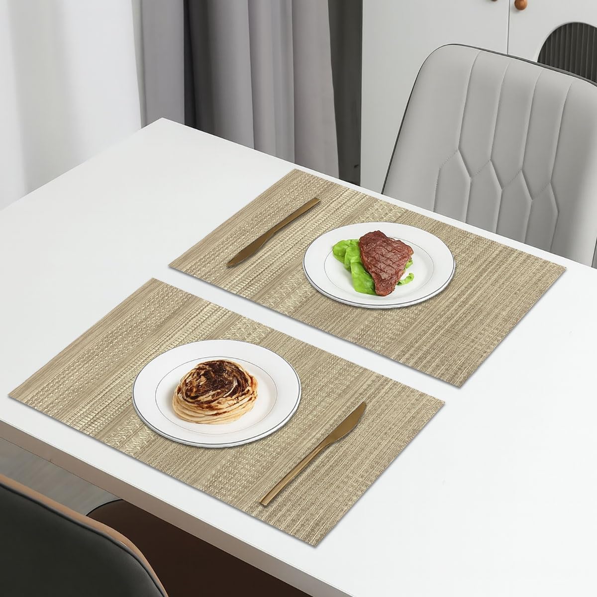 Lines Design Placemat for Dining Table Set of 2(30x45 CM Gold)
