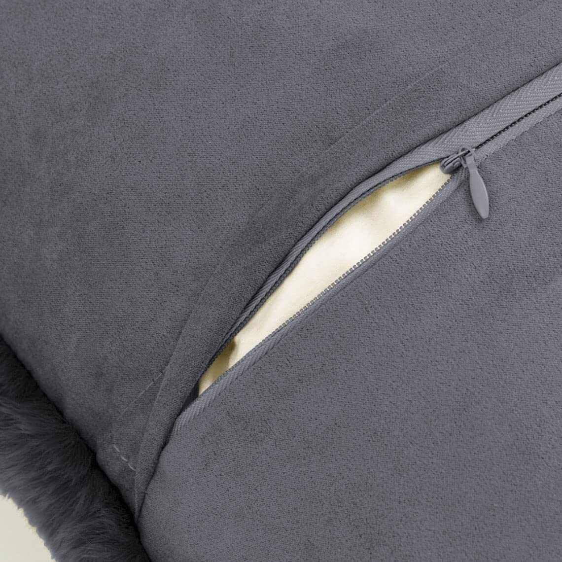 Cushion Cover One Side Rabbit Fur Pack of 2 (16 x 16 inch,Grey)
