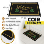 LUXE HOME INTERNATIONAL 100% Natural Coir Doormat for Home Entrance – Anti Skid with Rubber Backing Durable & Eco-Friendly Door Mat Coir Mat Indoor & Outdoor with Welcome to Our Home Print (71x45 cm)