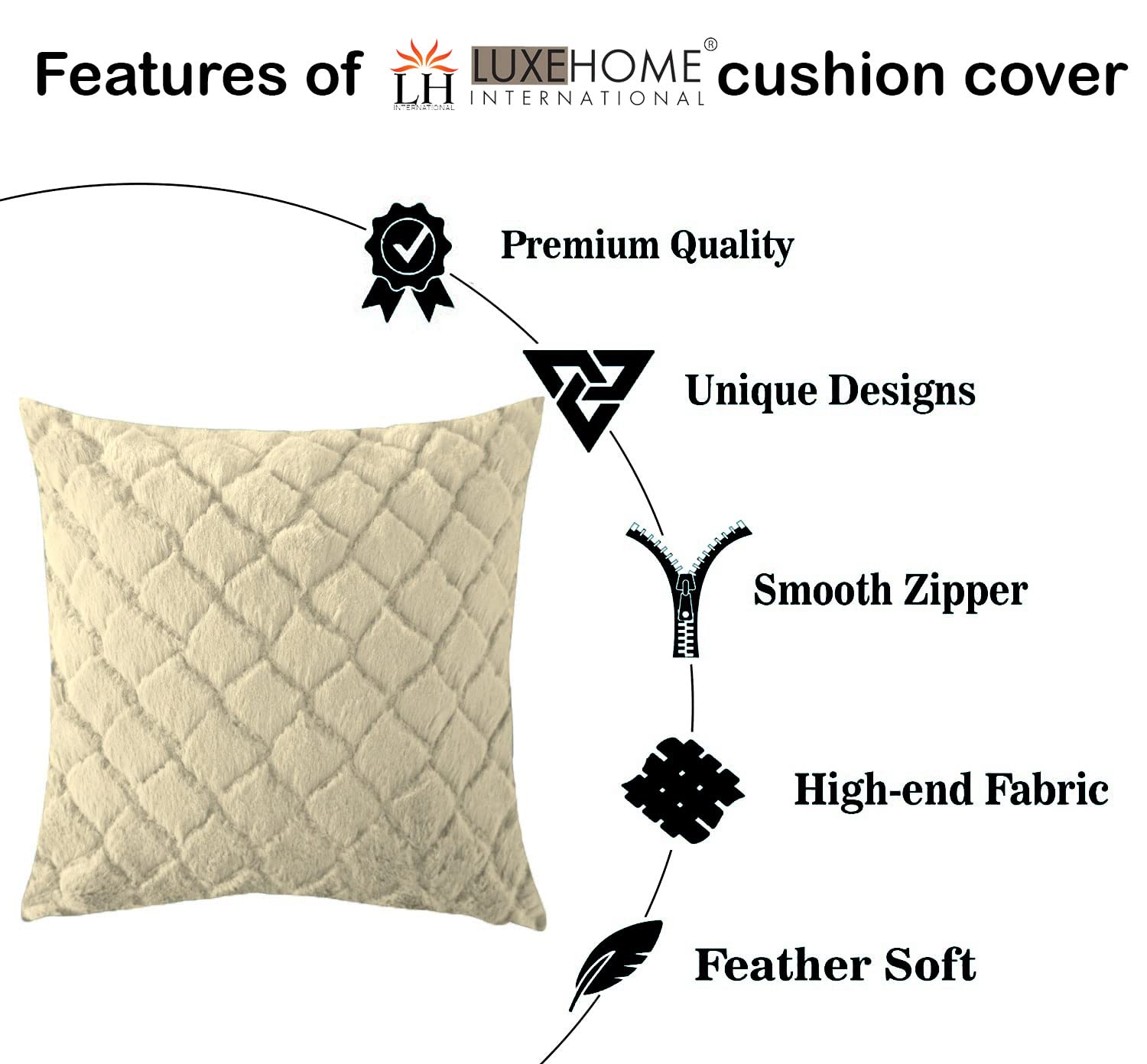 Cushion Cover Double Side Rabbit Fur Pack of 2 (16 x 16 inch ,Gold)