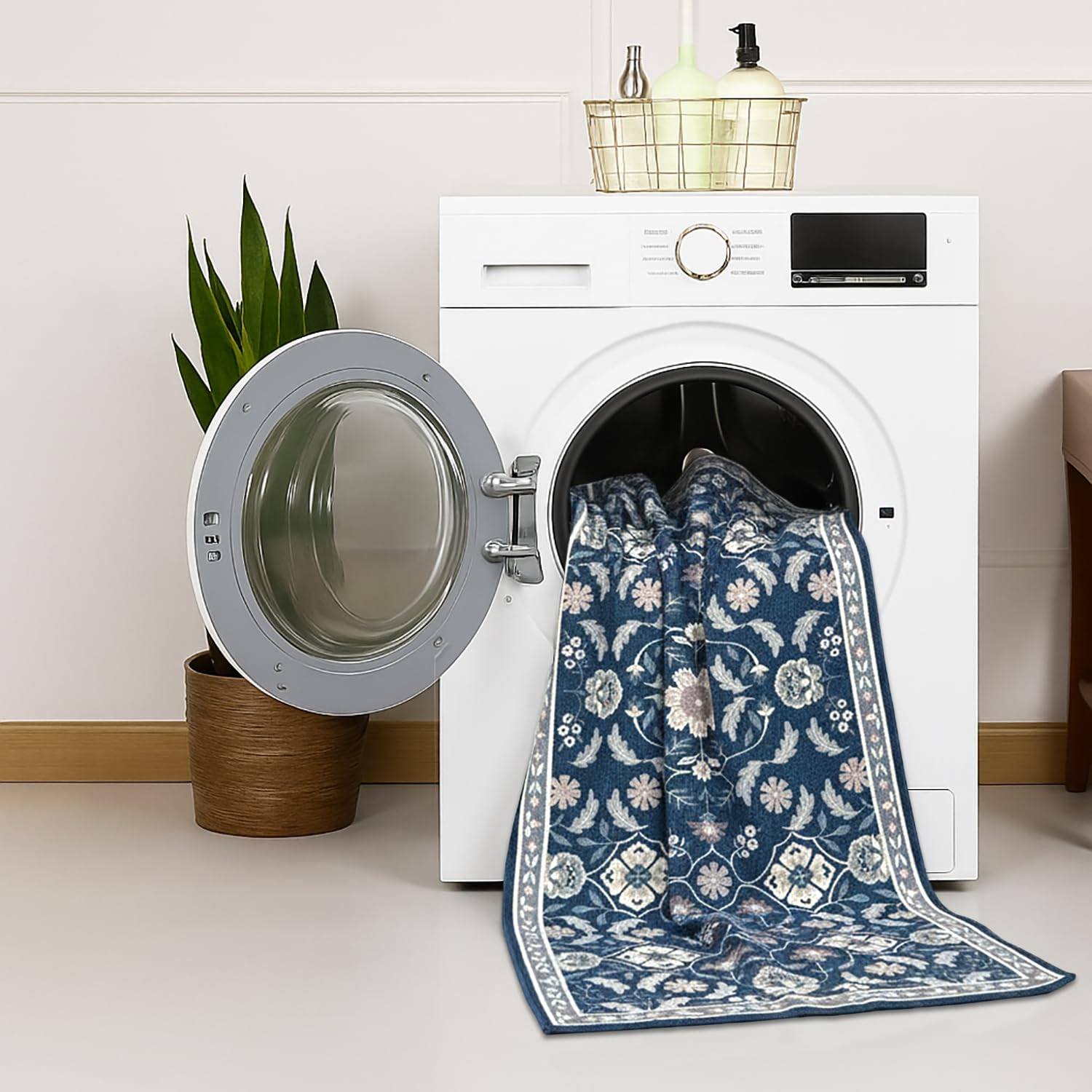 Polyester Printed Handmade Carpet Floral Border (3X5 Feet Multicolour)