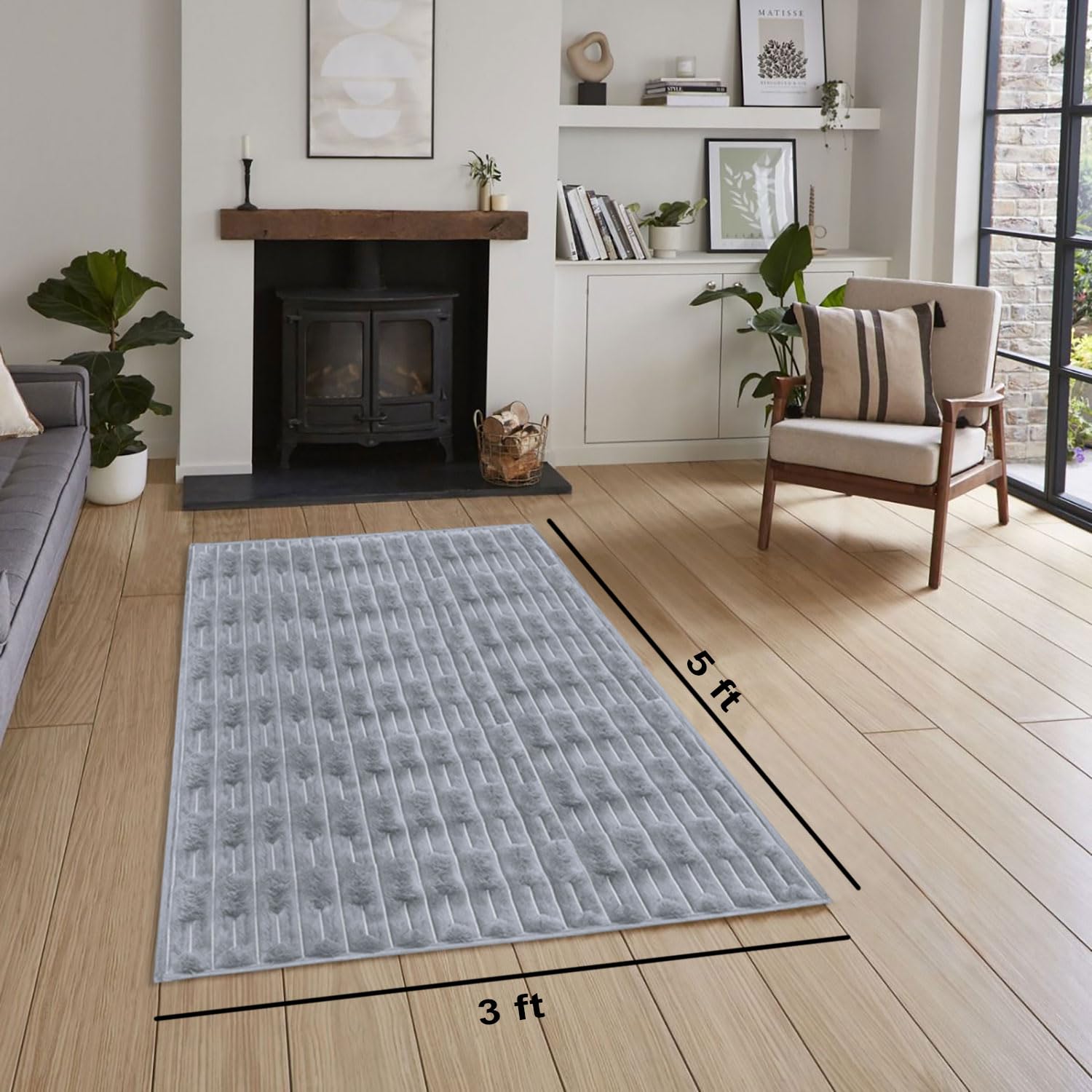 Rabbit Tail Fur Carpet (3x5 Feet, Silver)