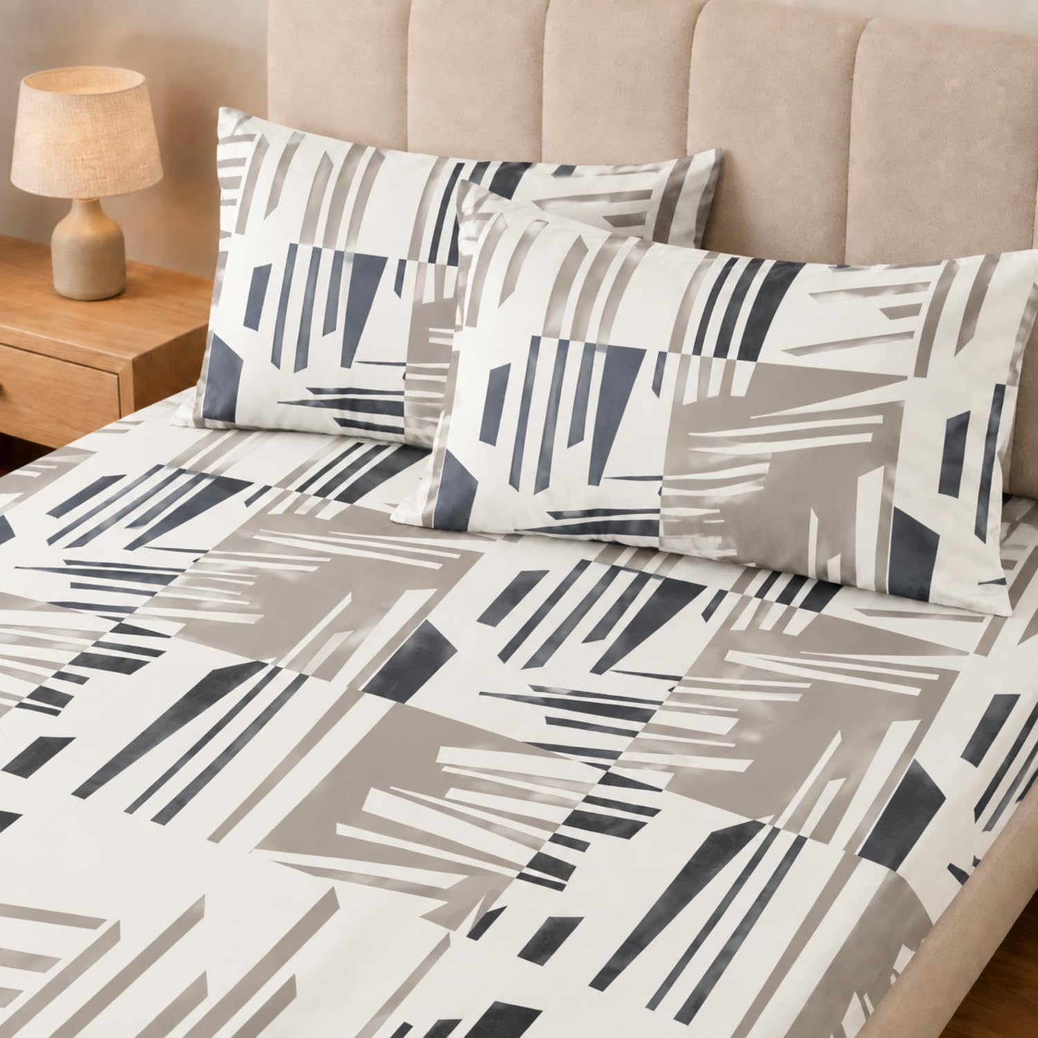 Double Bedsheet with 2 Pillow Covers 220 TC 100% Cotton Feel King Size ( Beige 90x100 inch )