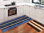 Stripe Rugs Runner for Bathroom 1600 GSM Microfiber Pack of 2 (58X140 + 38x58 cm, Blue + Chocolate)