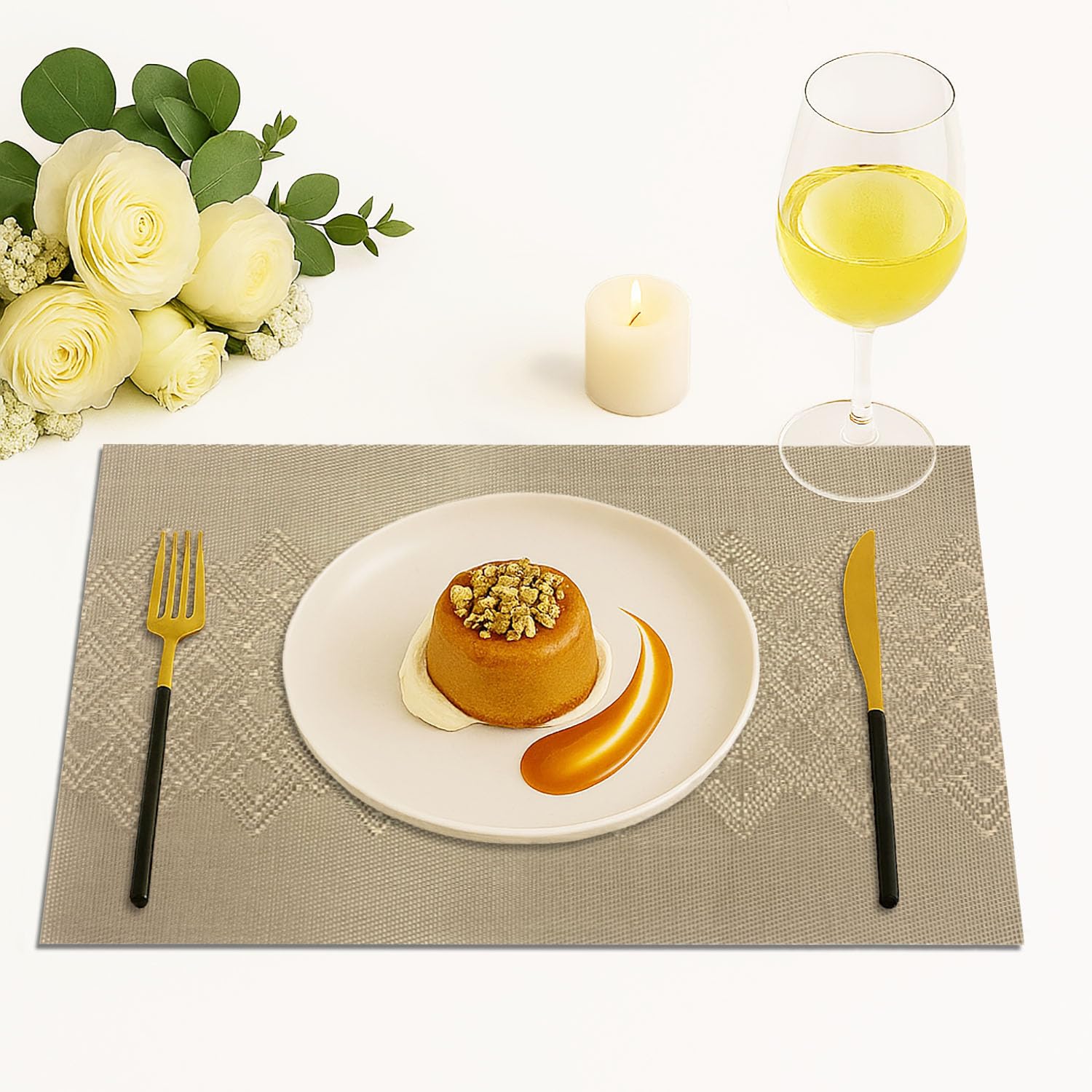 Luxe Home International PVC Vinyl Wave Design Placemat ST10002TH – Heat Resistant, Wipe Clean, Anti-Skid Table Mats for Dining Table, Kitchen & Home Decor (30x45 CM Gold Set of 6)