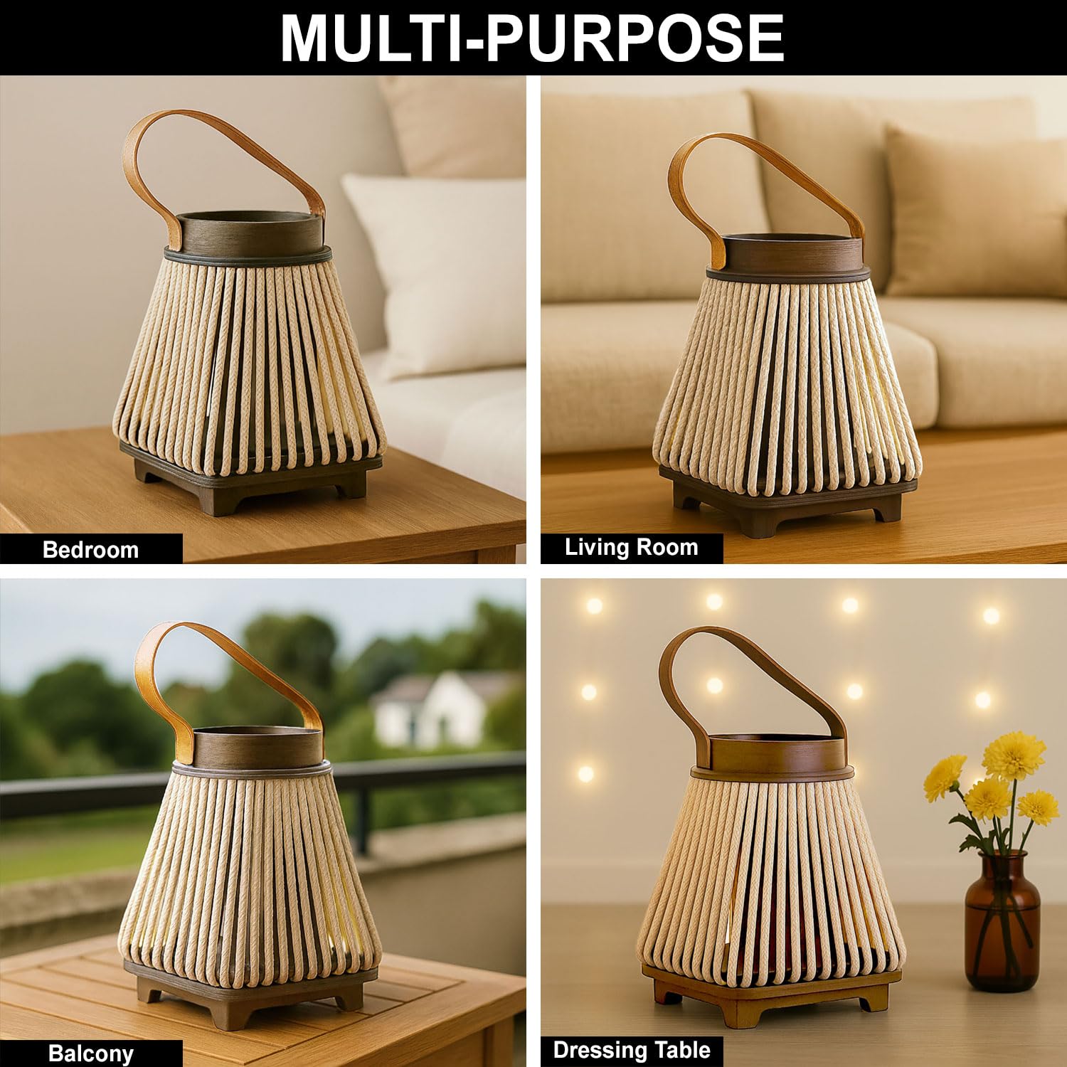 Bamboo Woven Lantern With Handle ( 21x16x16 cm ) Gold