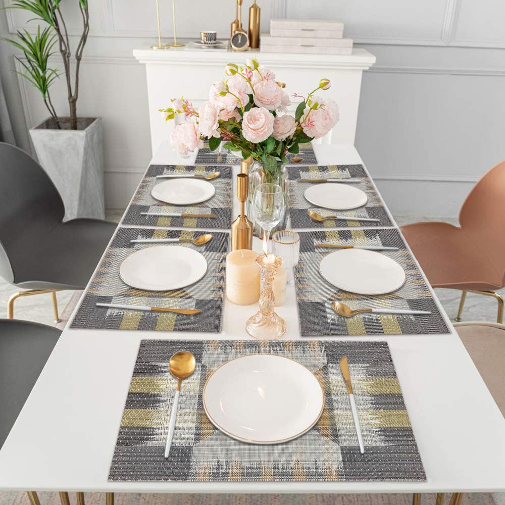 Zigzag Design Placemat for Dining Table Set of 6(30x45 CM Black)