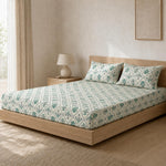 Double Bedsheet with 2 Pillow Covers 220 TC 100% Cotton Feel ( Green , 90x100 inch )