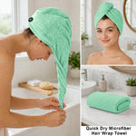 Microfibre Hair Towel Wrap for Women and Men ( 23x63.5 cm, Green )