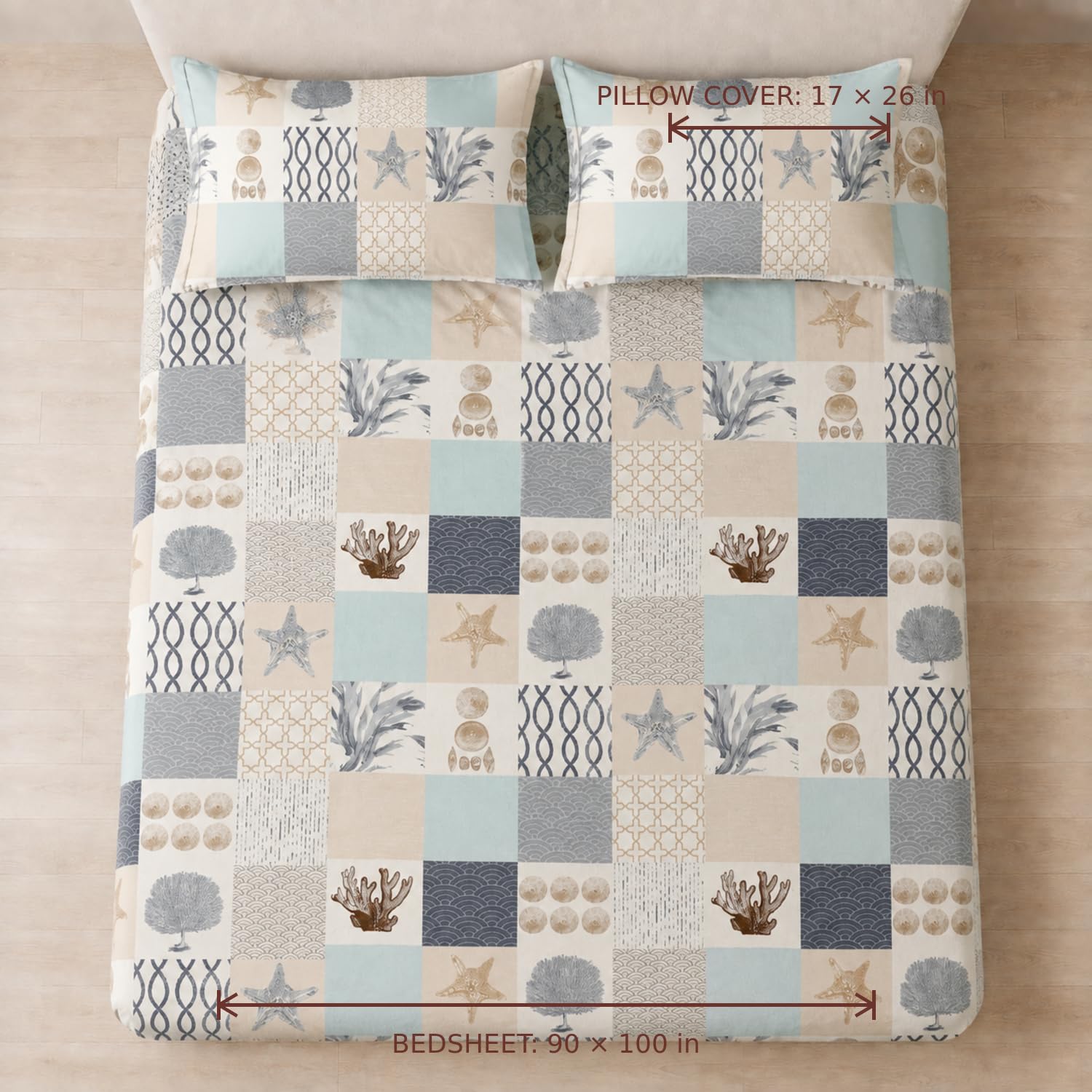 Double Bedsheet with 2 Pillow Covers 220 TC 100% Cotton Feel ( King Size Cream 90x100inch )