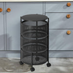 3-Tier Revolving Kitchen Trolley with Wheels (Black 32x32x60)