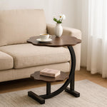 Multi-Purpose Side Table 2-Tier for Living Room, Bedroom & Office – Wooden Top End Table with Storage Shelf, Modern Corner Piece, Black Metal Frame (40x40x65 cm)