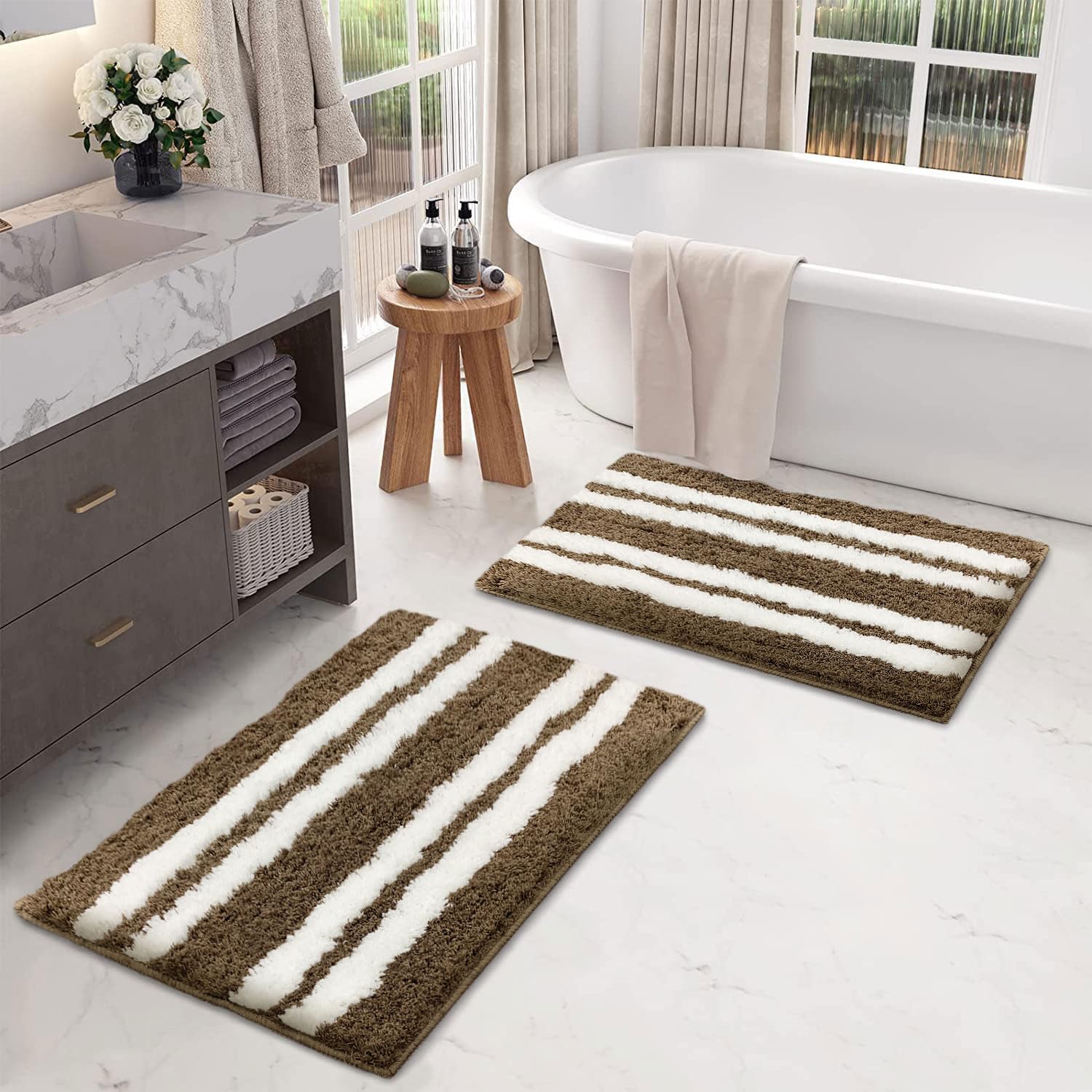 Florida Bath Mat 2200 GSM Pack of 2 (38x58 cm ,Brown)