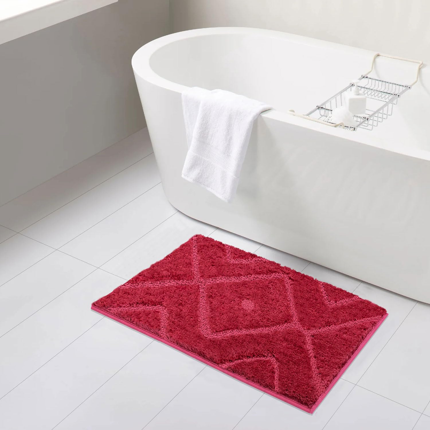 Bath Mat Classic Diamond Microfiber 2200 GSM (40x60 cm, Maroon )