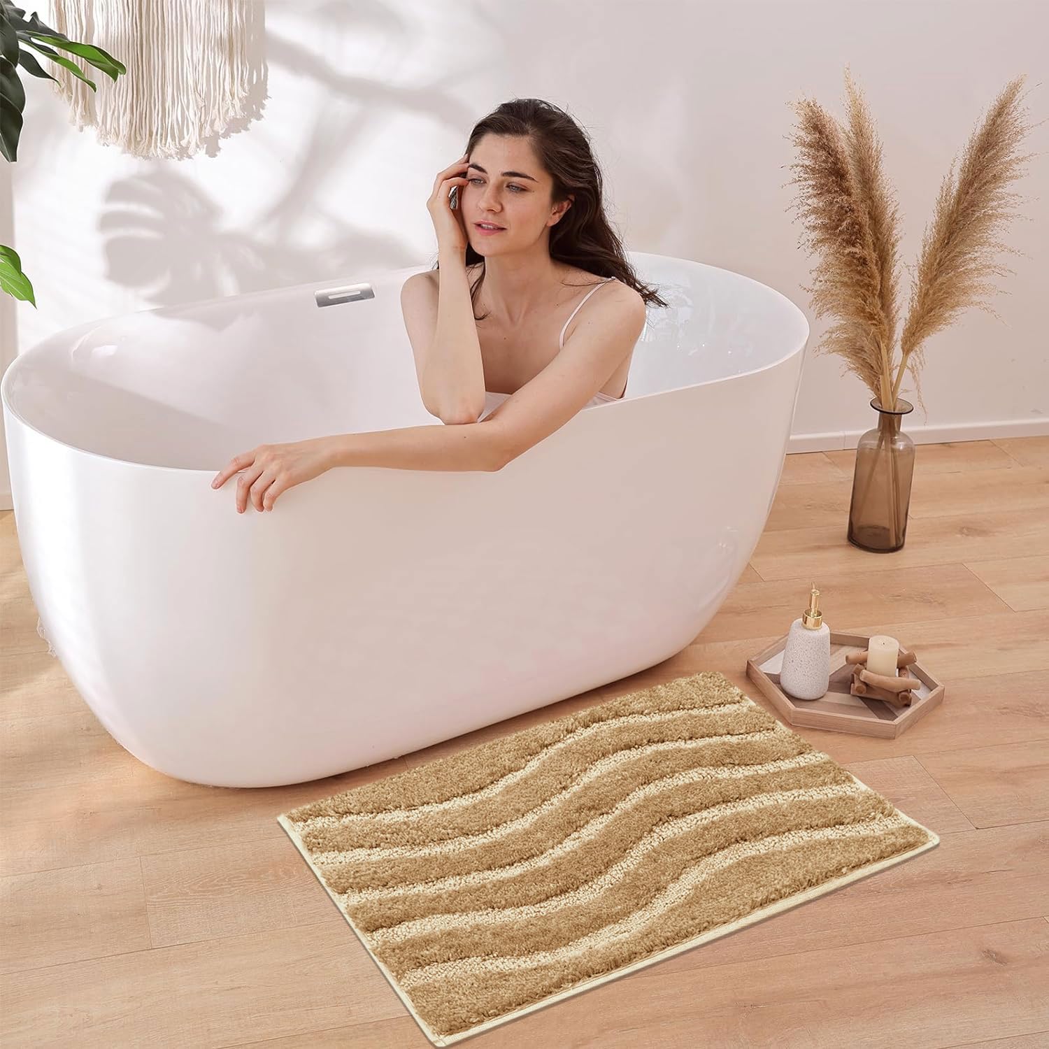 Bath Mat Classic Waves Microfiber 2200 GSM (40x60 cm, Gold)