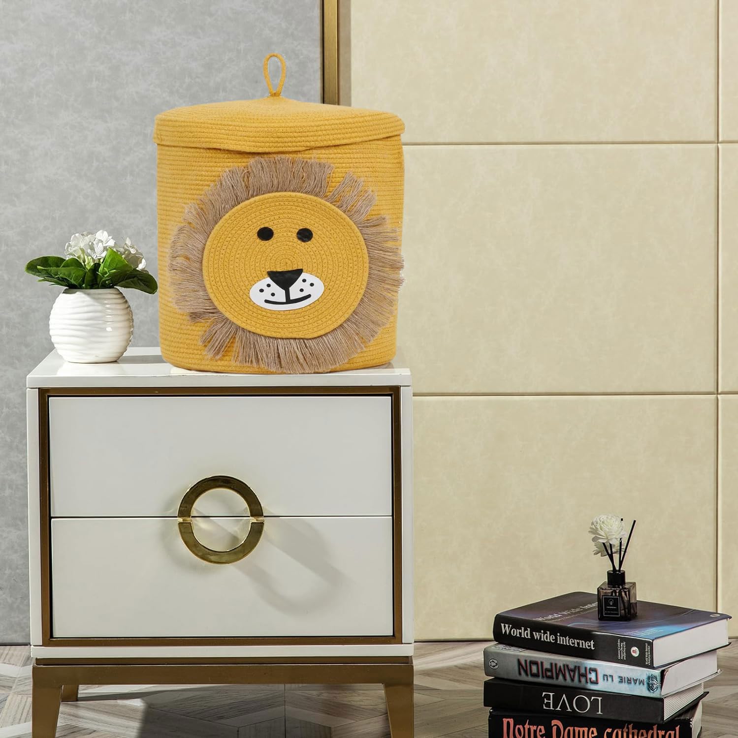 Cotton Lion Basket for Storage  (12"X12" , Yellow)