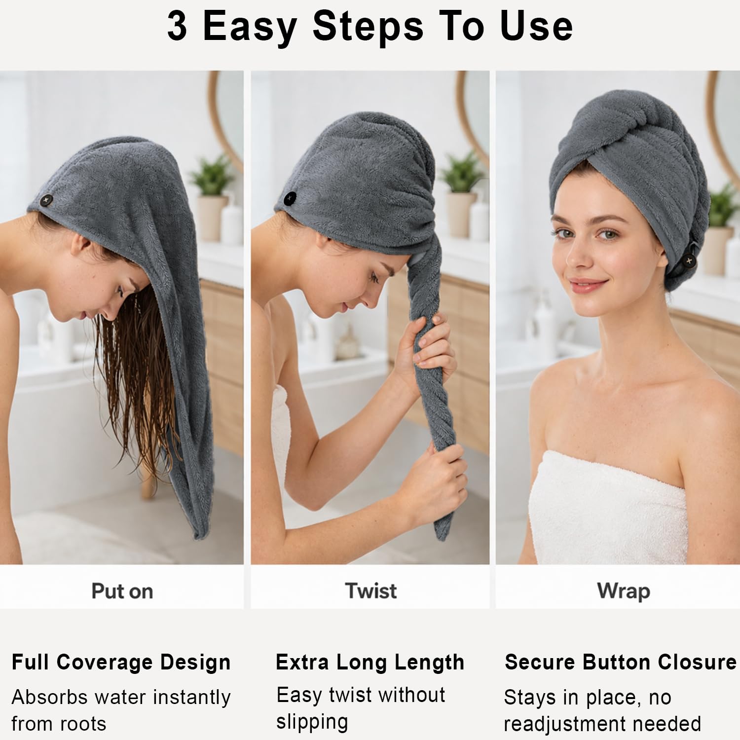 Microfibre Hair Towel Wrap for Women and Men ( 23x63.5 cm, Green ) Pack Of 2