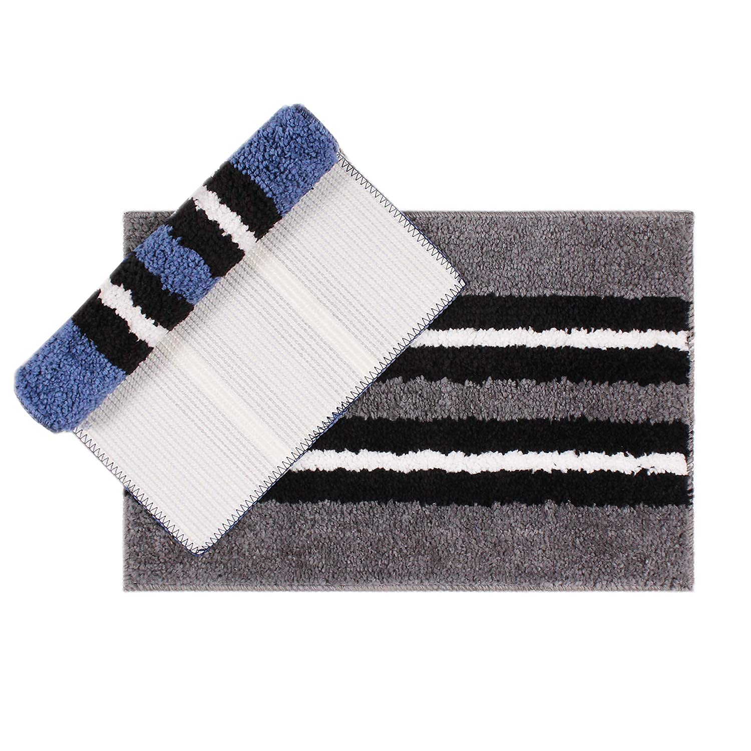 Bathmat 1600 GSM Microfiber Pack of 2 (38cm x 58cm, Blue + Grey)