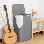 Tall Laundry Hamper with Bamboo Frame  (40L x 30W x 60H cm ,Grey)