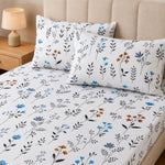 Double Bedsheet with 2 Pillow Covers 220 TC 100% Cotton Feel ( King Size Blue&White 90x100inch )