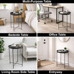 Round Metal Side Table for Living Room & Bedroom – Modern Bedside Table, Coffee Table, Corner Table with Sturdy Iron Frame, Black, 33x33x48-Small